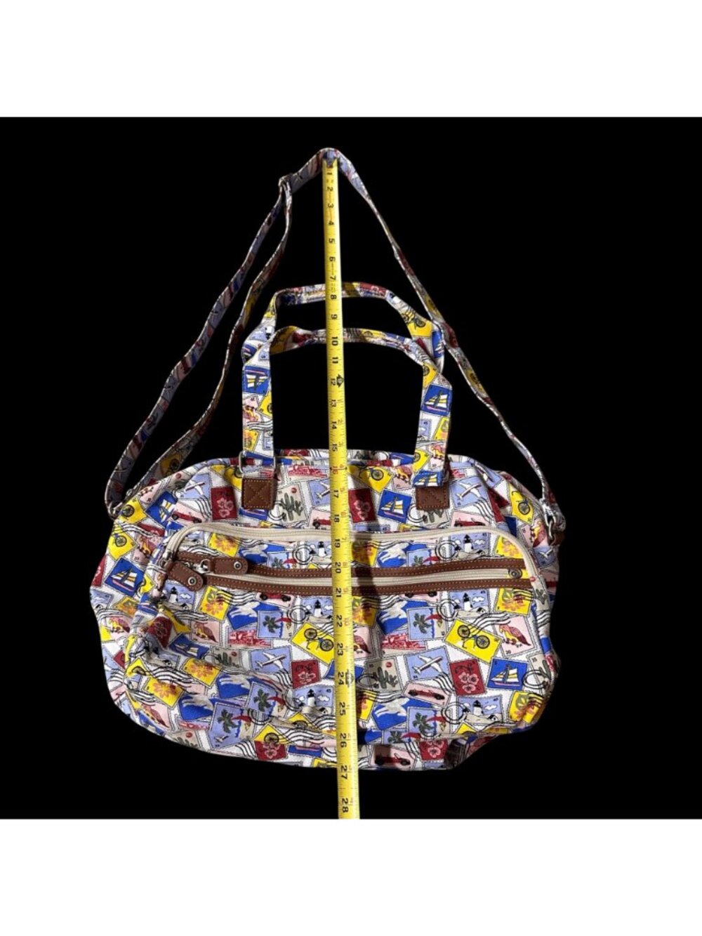 Weekender Duffel Bag Kitschy Travel Stamp Adjustable Strap Zipper Pockets - Picture 7 of 8